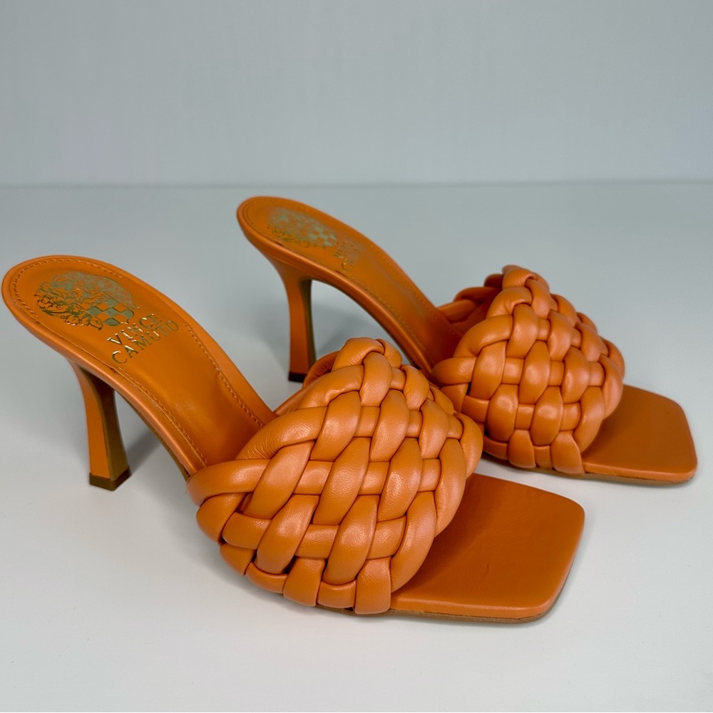 Vince Camuto Orange Brinela Braided Square Toe Heel Sandal